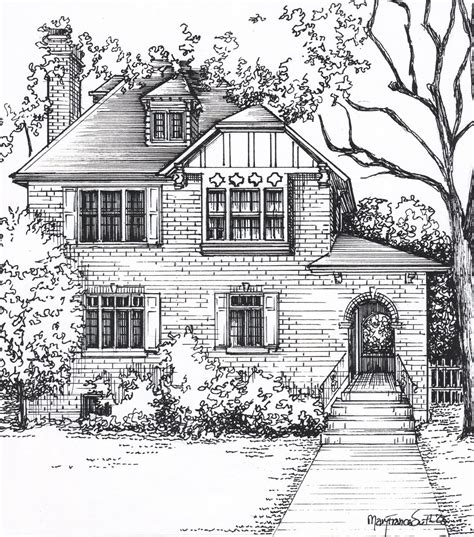 House Portrait In Ink 8x 10 In 11x 14 Etsy House Sketch Custom