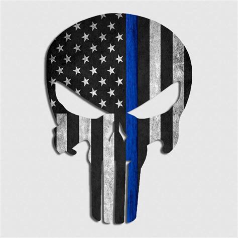 Police Officer Thin Blue Line Flag Decal Punisher Skull Sticker