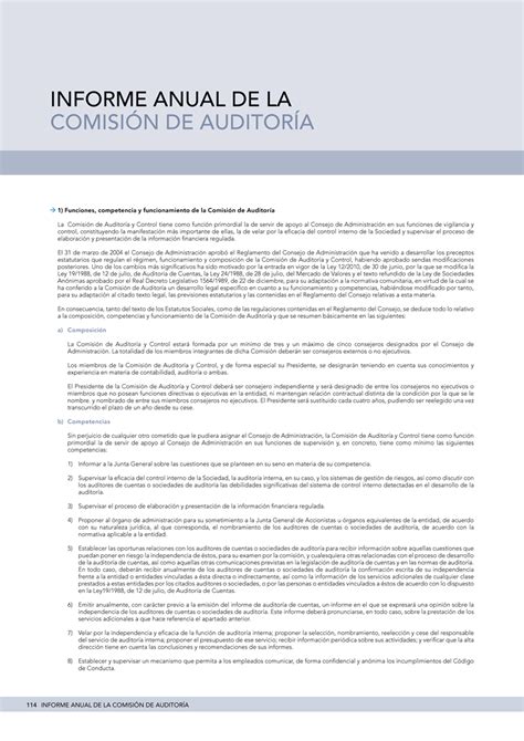 Informe Anual Nh Informe Anual De La Comisión De Auditoría