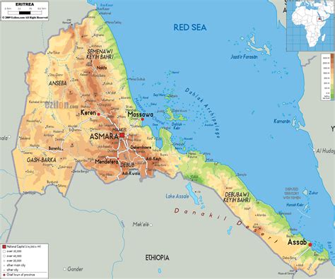 Physical Map Of Eritrea Ezilon Maps
