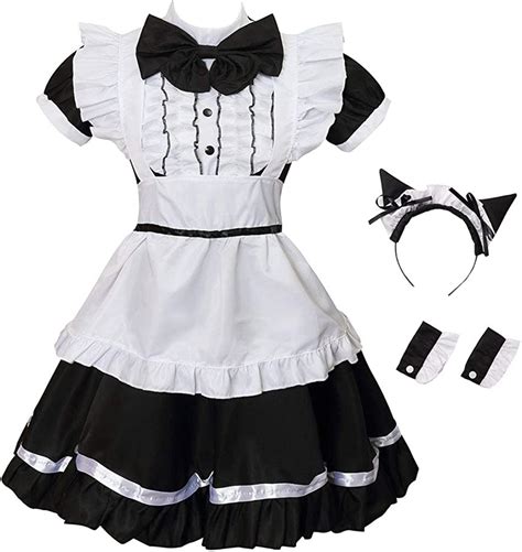 GRACIN Womens Cat Ear French Maid Costume With Apron Lolita Fancy Dress For Halloween Cosplay