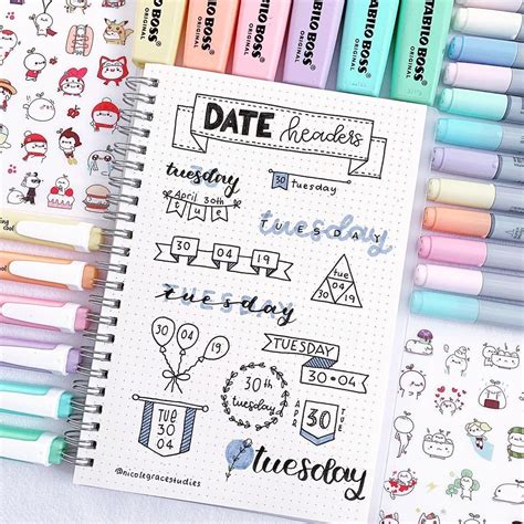 Date Header Ideas Inspiration For Your Bullet Journal And Study Notes I Used My New Copic Ma