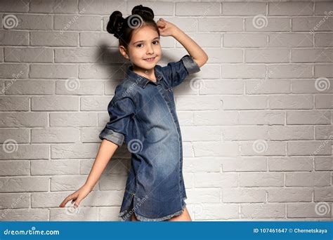 Adorable Stylish Girl Posing Near Wall Stock Image Image Of Happy