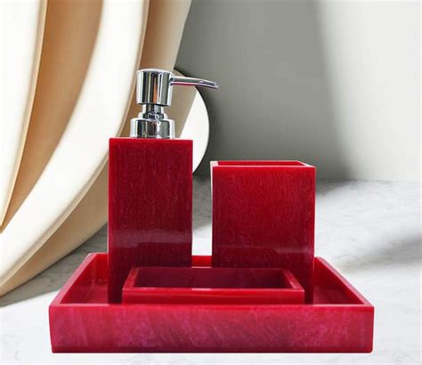 Buy Red Resin Premium Design Bathroom Accessory Set Of 4 Online In