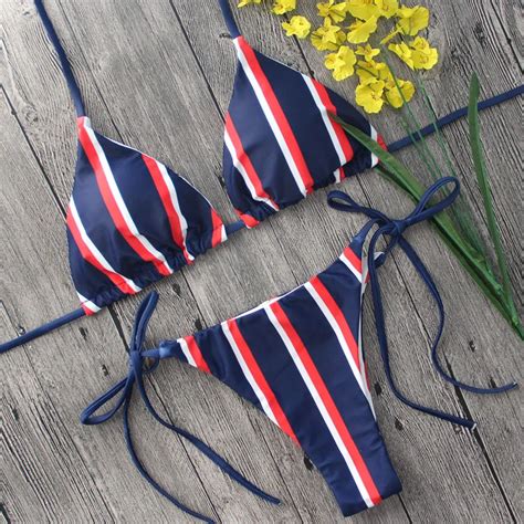 Sexy Tiny Bikini Set Brazilian Striped Bikini 2019 Swimsuit Female