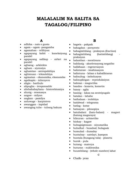 Solution Filipino Malalalim Na Salita Sa Tagalog Studypool