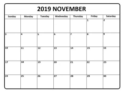 Free Printable Calendar November 2019 Printable Word