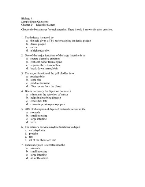 Digestive System Test Questions And Answers