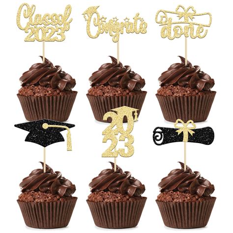 Buy Graduation Cupcake Toppers 2023 Gold Glitter Class Of 2023 Cupcake