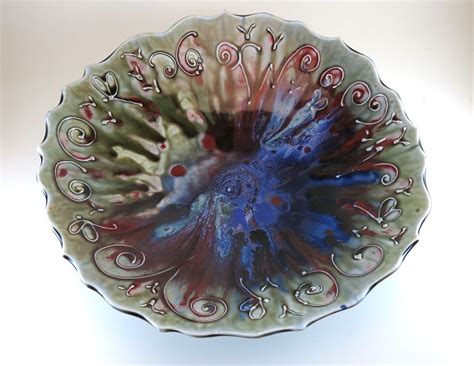 Large Blue Ceramic Pottery Bowl Large Wall Art By Botanic2ceramic
