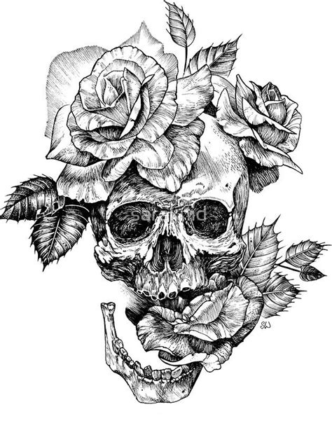 Skull And Roses Sticker By Saraknid In 2021 Skull Rose Tattoos Full