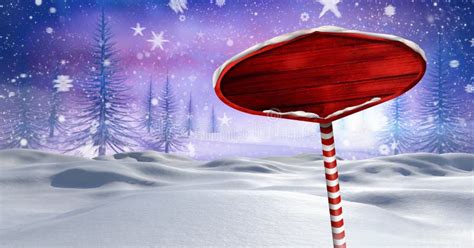 Wooden Signpost In Christmas Winter Landscape Stock Illustration