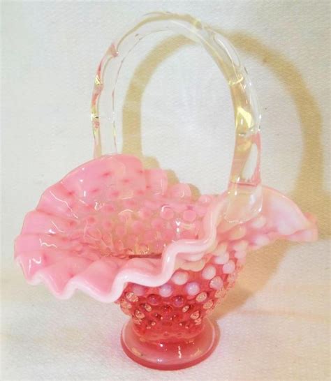 Fenton Hobnail Cranberry Opalescent Basket