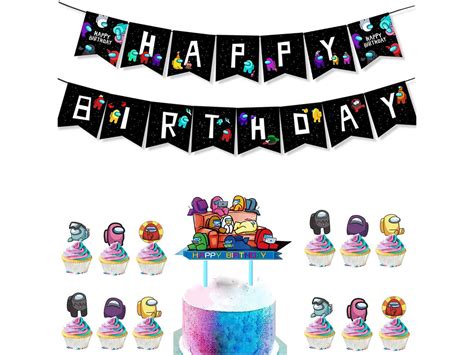 Among Us Birthday Party Suppliesamong Us Happy Birthday Etsy