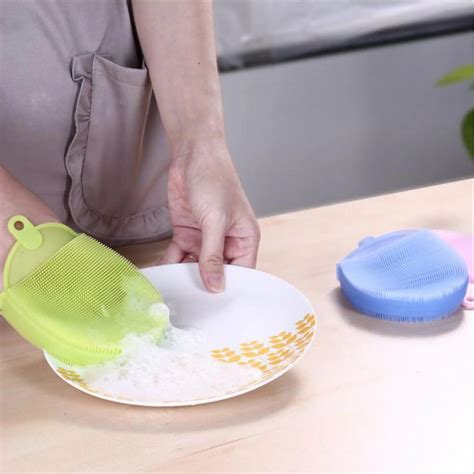1x Silicone Scouring Pad Magic Dish Bowl Pot Cleaning Sponge Wash Brushes Oval In Cleaning