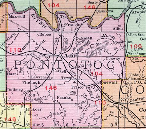 Pontotoc County Oklahoma 1911 Map Rand Mcnally Ada Roff Allen