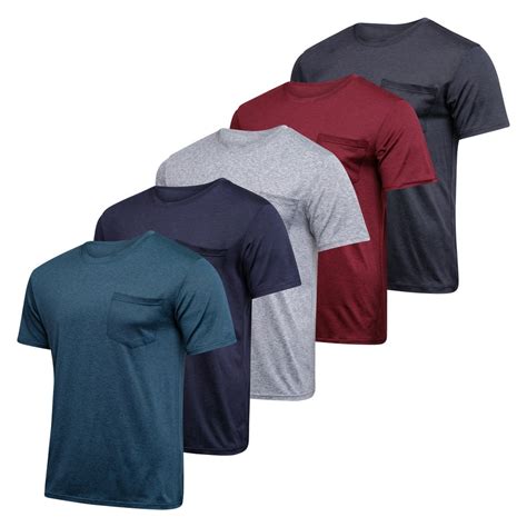 Real Essentials 5 Pack Mens Active Dry Fit Pocket Crew Neck T Shirt