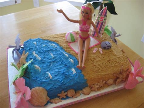 Beach Barbie Cake Beach Themed With Buttercream Waves And Graham