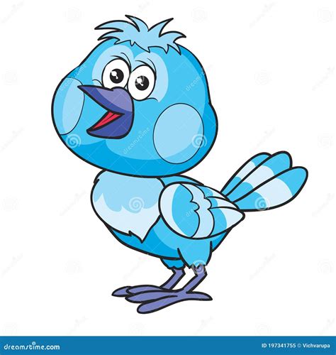 Cute Blue Bird Character Cartoon Illustration Isolated Object On