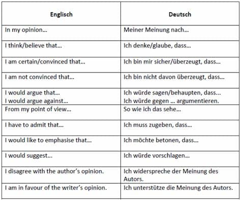 Stellungnahme Englisch Schreiben