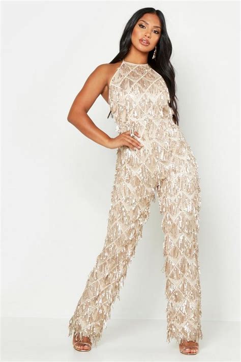 All Over Sequin Low Back Jumpsuit Boohoo Disco Dress Sparkly Jumpsuit Women S Fashion Dresses