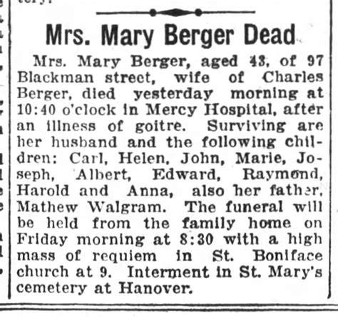 Obituary For Mary Berger