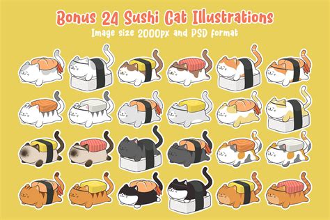 Sushi Cat Bonus Illustration By Orenari Thehungryjpeg