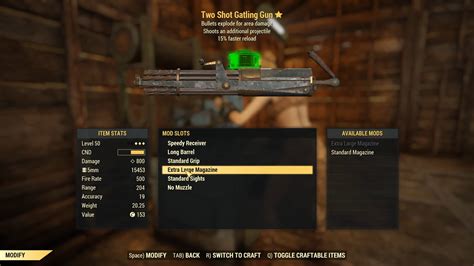 Fallout 76 All Gatling Gun Mods And How To Craft Them