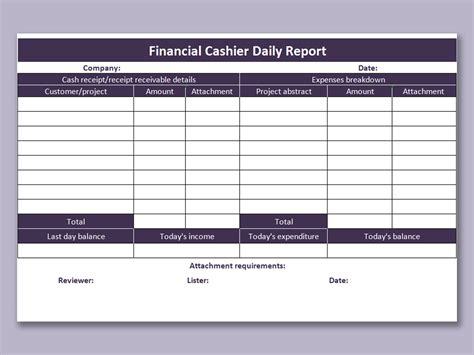 Excel Of Financial Cashier Daily Reportxlsx Wps Free Templates