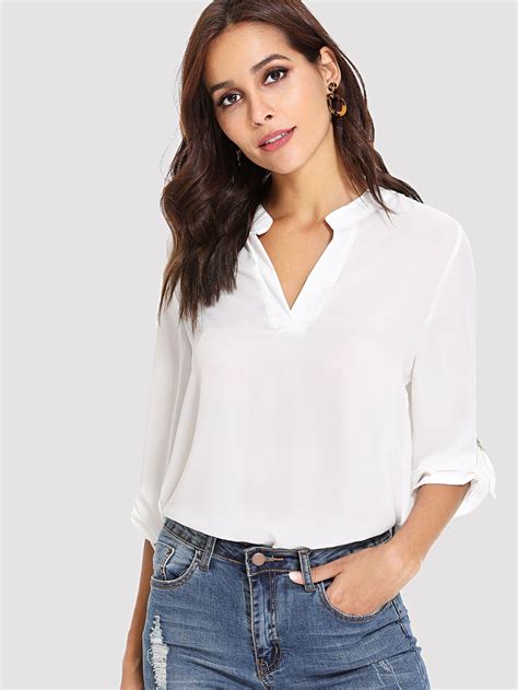 Roll Up Sleeve Basic Top Basic Tops Fashion Roll Up Sleeves