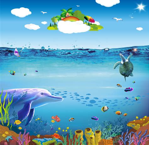 Mar De Fondo Animales Tarjeta De Dibujos Animados Fotografia De Stock