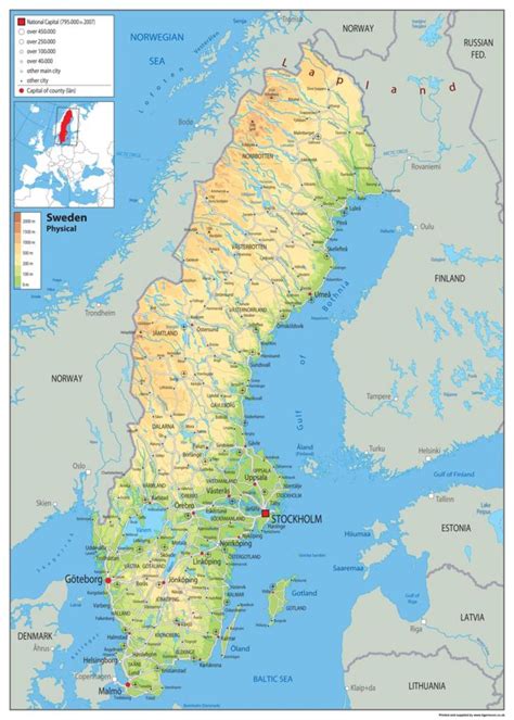 Carta fisica delle regioni italiane. Svezia mappa fisica - Fisica mappa di Svezia (Europa del ...
