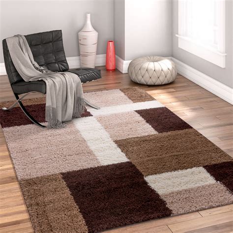 Well Woven Madison Shag Cubes Beige Brown Area Rug
