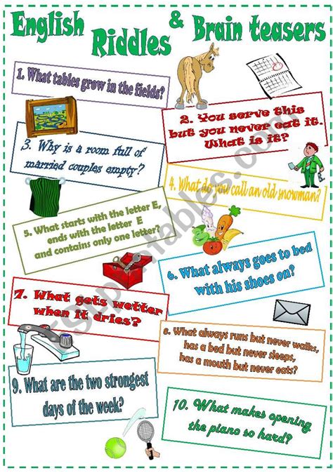 English Riddles And Brain Teasers 3 Esl Worksheet By Mada1