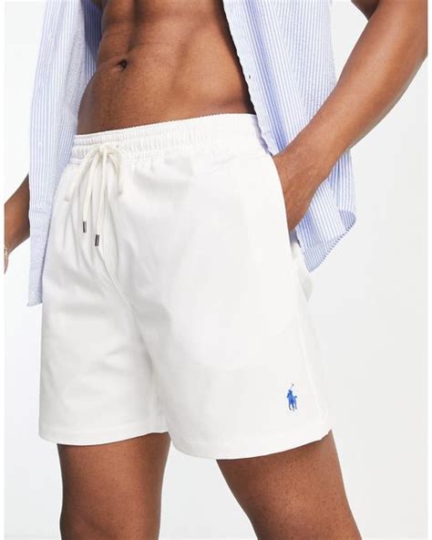 Polo Ralph Lauren Traveler Icon Logo Swim Shorts In White For Men Lyst