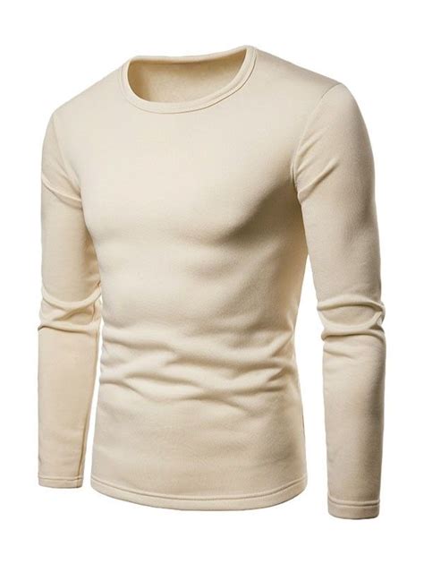 Basic Solid Color Fleece T Shirt Beige 4403773917 Mens Clothing