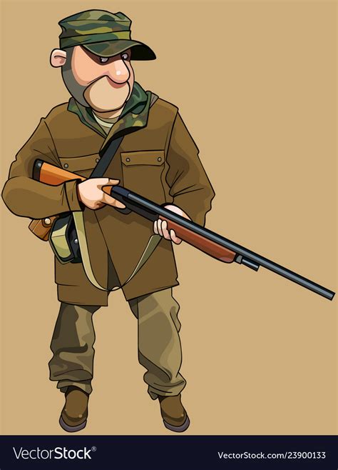 Cartoon Male Hunter With A Gun In His Hands Vector Image