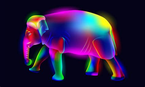 Vibrant Glowing Illuminated Neon Colorful Elephant 1212683 Vector