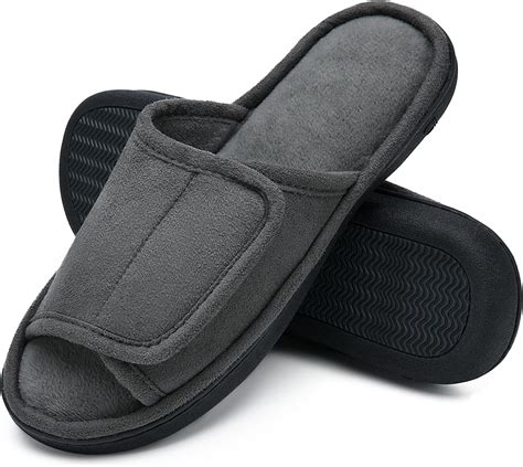 Lordfon Adjustable Open Toe Mens House Slippers With Velcrocomfy