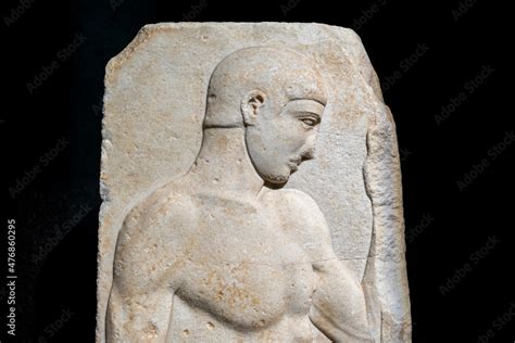 Funerary Stele Relief Sculpture Of A Nude Greek Athlete Or Doryphoros