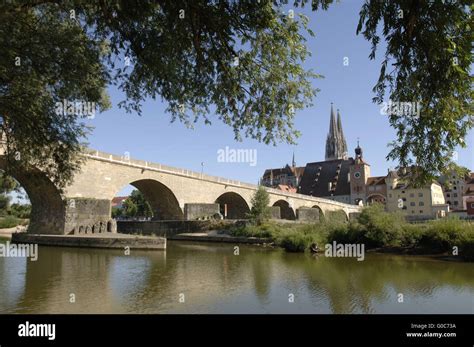 Medieval Town Regensburg With Old Stone Bridge Stock Photo Alamy