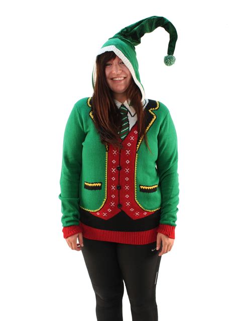 Ugly Christmas Sweater Plus Size Women S Head Elf Boss Suit Hooded Sweatshirt