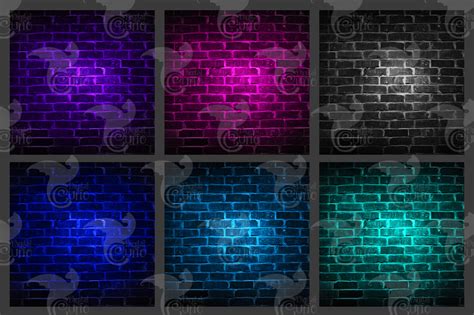 Neon Brick Wall Backgrounds By Digital Curio Thehungryjpeg