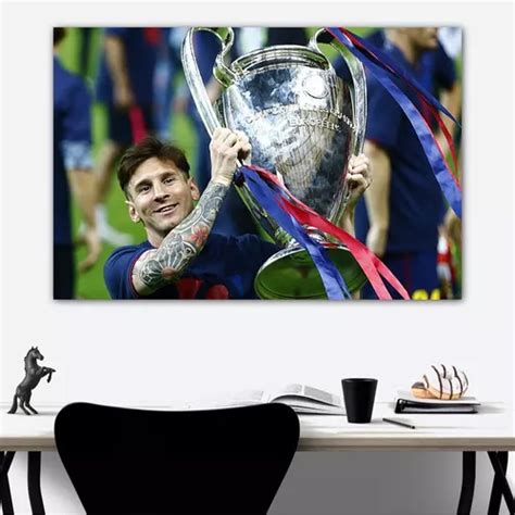 Cuadro Leo Messi Con Trofeo Champions League X Meses Sin Intereses
