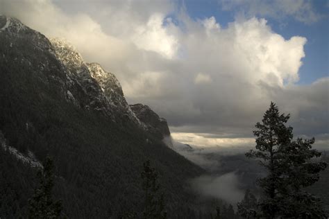 Nature Landscape Mountains Forest Mist Clouds Snowy Peak