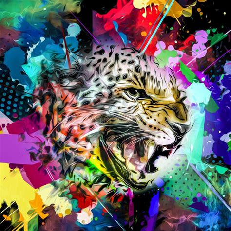 Bright Colorful Art With Tiger Head Design Concept Stock Illustration