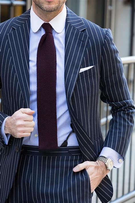 Mens classic fit black pinstriped floral french cuff cotton blend dress shirt. How To Wear a Blue Pinstripe Suit in the Spring - He Spoke ...