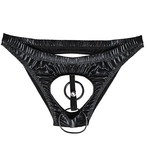 Buy Feeshow Mens Patent Leather Wetlook Underwear Front Open G String Bikini Briefs Jockstrap