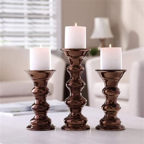 Better Homes And Gardens Ceramic Metallic Pillar Candle Holders Set Of