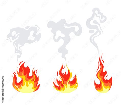 Fire Flame With Smoke Isolated Set Vector Flat Graphic Design Illustrationfireplace Silhouette